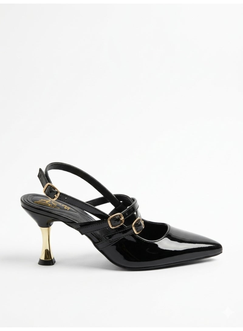 لايف ستيلاش  أحذية كعب جلدية لامعة كلاسيكية F-615 - أسود - Image 2