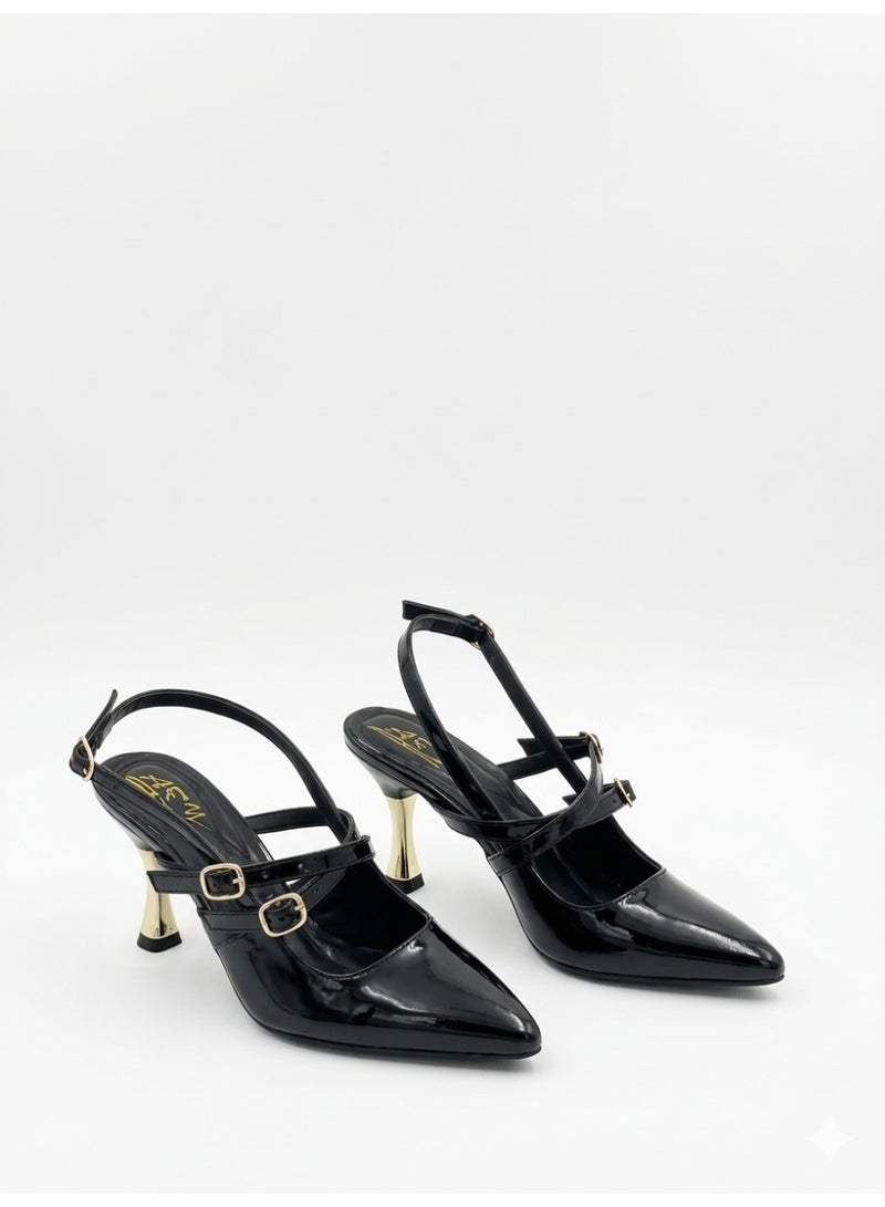 لايف ستيلاش  أحذية كعب جلدية لامعة كلاسيكية F-615 - أسود - Image 3