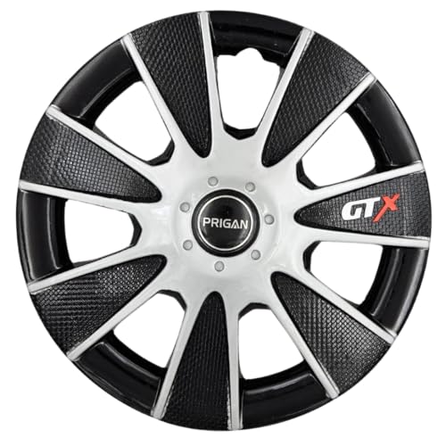 Prigan 12 Inch Universal Wheel Cover/Cap for All Car Having R12 Tyre (Size 12") (Set of 4 Pcs) (Press Fitting) Model- GTX Silver Black 12 - Image 1