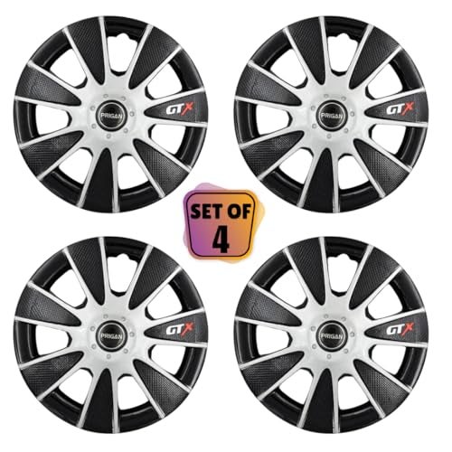 Prigan 12 Inch Universal Wheel Cover/Cap for All Car Having R12 Tyre (Size 12") (Set of 4 Pcs) (Press Fitting) Model- GTX Silver Black 12 - Image 2
