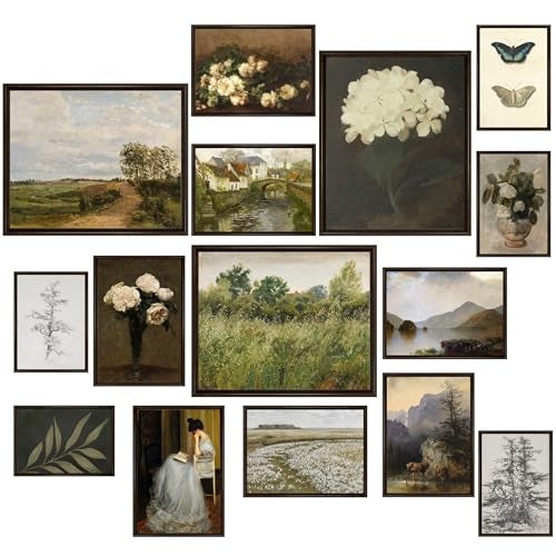 LANCHI95 15 Pcs Vintage Wall Art Decor, Vintage Posters for Room, Vintage Art Prints, Moody gallery wall art, Wall Print for Bedroom, Eclectic French Country Botanical Painting (Unframed) - Image 1