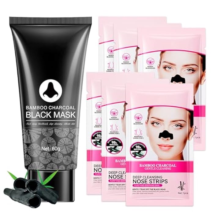 XMXueMei Blackhead Remover Peel Off Face Mask,Deep Cleansing Black Head Remover Mask for Face Nose,Blackhead Pores Remover Facial Mask and 6 Charcoal Blackhead Removal Pore Strips Set for All Skin Types（7PCS） - Image 1