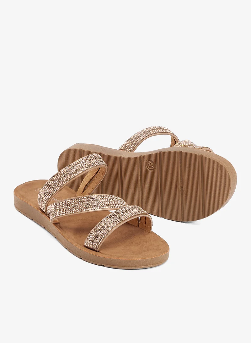 Savannah Collection Rose Gold Embellished Flat Sandals for Women | Best Price UAE