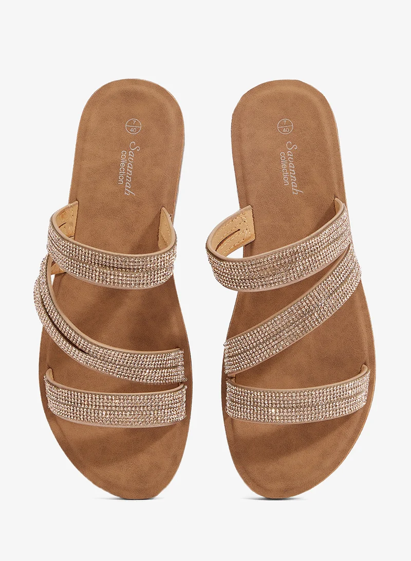 Savannah Collection Rose Gold Embellished Flat Sandals for Women | Best Price UAE