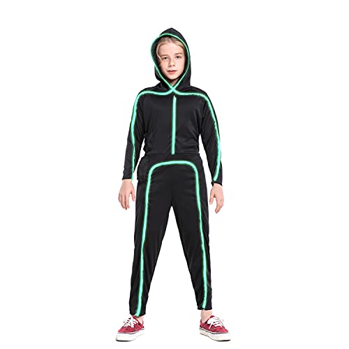 HSCTEK Light Up Stick Figure Costume Kids Led Stick Man Costumes Child Boys Girls Halloween Glow in Dark Stickman Cosplay YouthFluorescent Green 1012 - Image 1