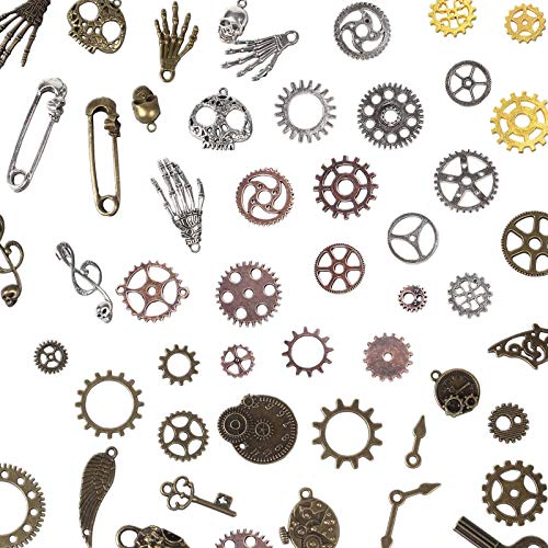 BIHRTC 200 Gram Antique Steampunk Gear DIY Assorted Mixed Color Metal Cog Wheel Skull Brass Key Pendant Charms for Craft Jewelry Making Accessory - Image 5