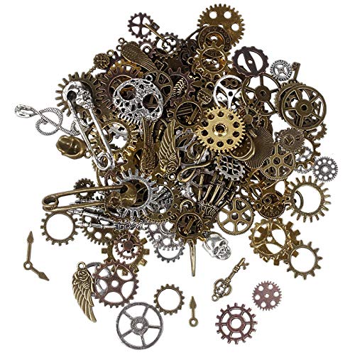 BIHRTC 200 Gram Antique Steampunk Gear DIY Assorted Mixed Color Metal Cog Wheel Skull Brass Key Pendant Charms for Craft Jewelry Making Accessory - Image 2
