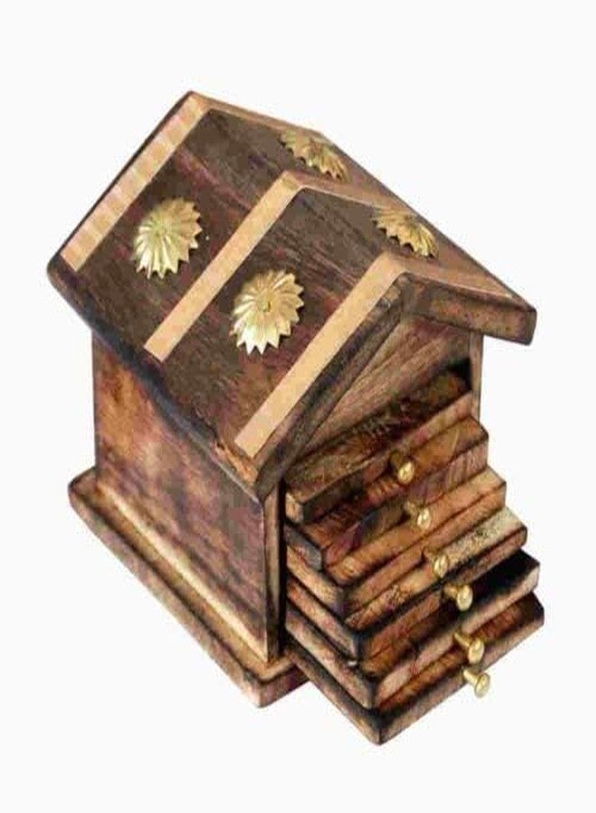 sameer science projects Handcrafted Wooden Hut Shape Coaster Set with Stand | Tea Coffee Cup Coasters for Hot & Cold Drinks | Decorative Table & Kitchen Accessories | Home Dining Table Décor Gift Item - Image 1