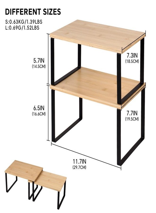 HEY FOLY Kitchen Cabinet Organizer Shelf, Set of 2 Stackable Counter Shelves, Small Wood Cabinet Riser Shelf for Pantry Cupboard Spice Dish Mug Cup, Expandable, Metal Engineered Wood (Beige & Black, 11.7''W) - Image 3