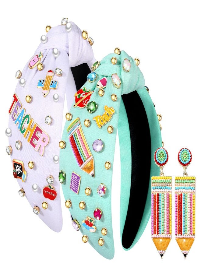 PHALIN Teacher Headbands for Women, Pencil Printed Wide Knotted Headbands, Teacher Appreciation Gifts, Back To School Hair Accessory Gifts (Pattern E) - Image 1