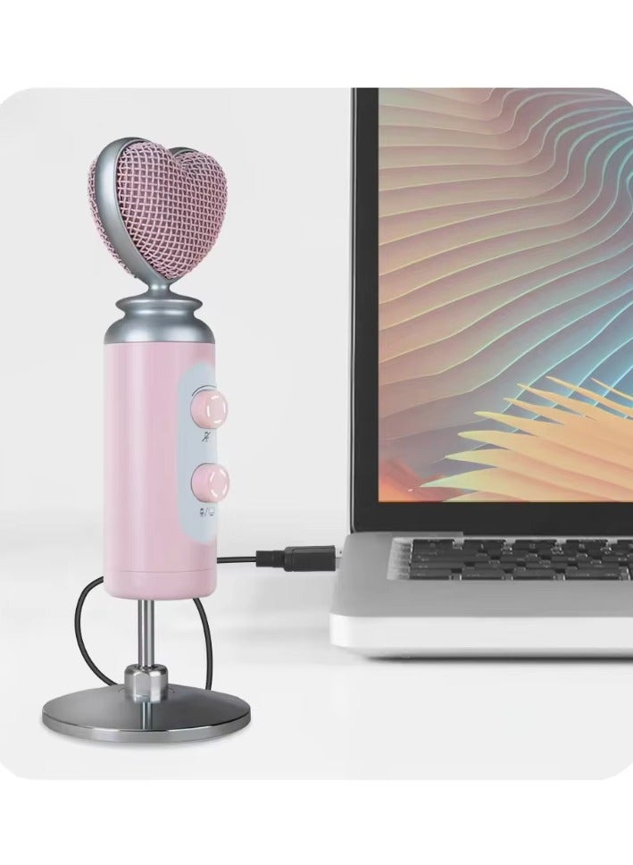 ميكروفون مكثف احترافي فعال لتقليل الضوضاء بمنفذ USB للهواتف المحمولة وأجهزة الكمبيوتر والبث المباشر باللون الوردي - Image 2