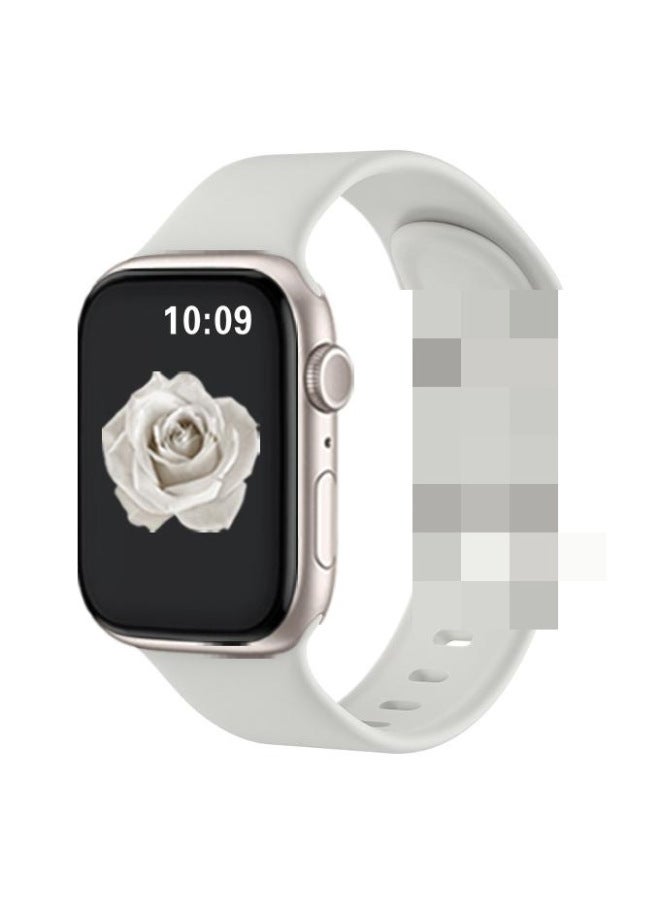 For Apple Silicone Strap Iwatch Strap Apple Watch With Butterfly Buckle 8 Buckle Apple Strap Bag Buckle-Color:starlight Color-Specifications:38/40/41mm Plus Size - Image 1
