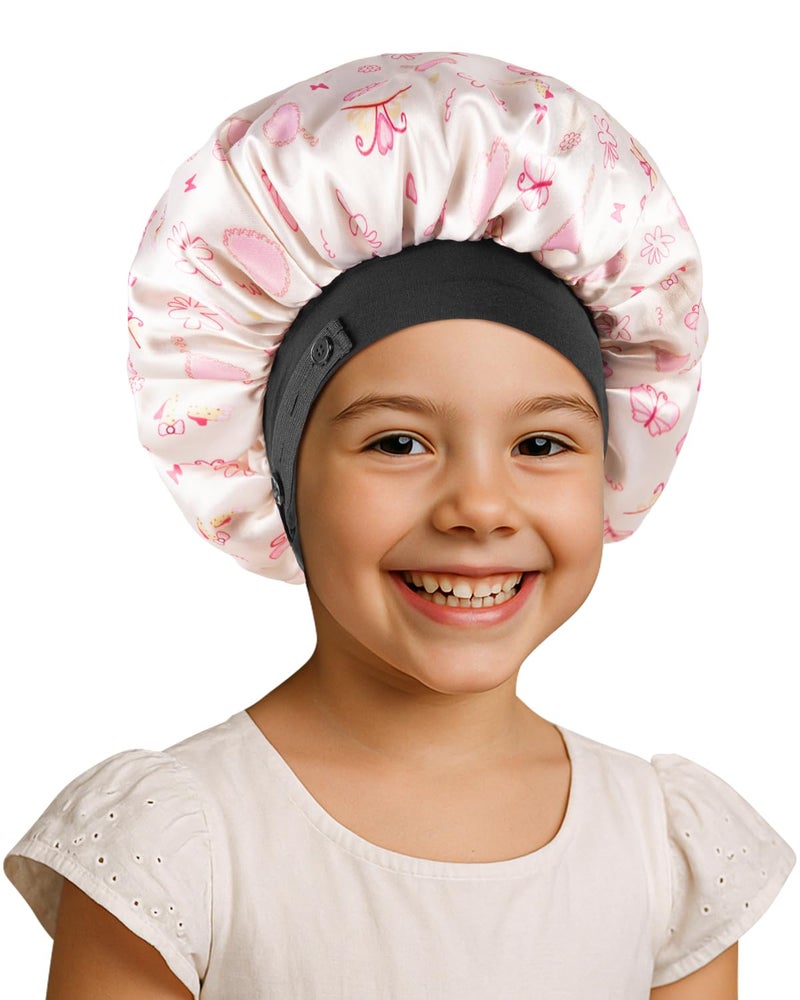 WINSTECK Satin Bonnet for Kids Baby, Soft Silk Bonnet for Girls Boys, Adjustable Elastic Band Sleep Cap for Toddler Child Curly Hair (Beige Heart) - Image 1