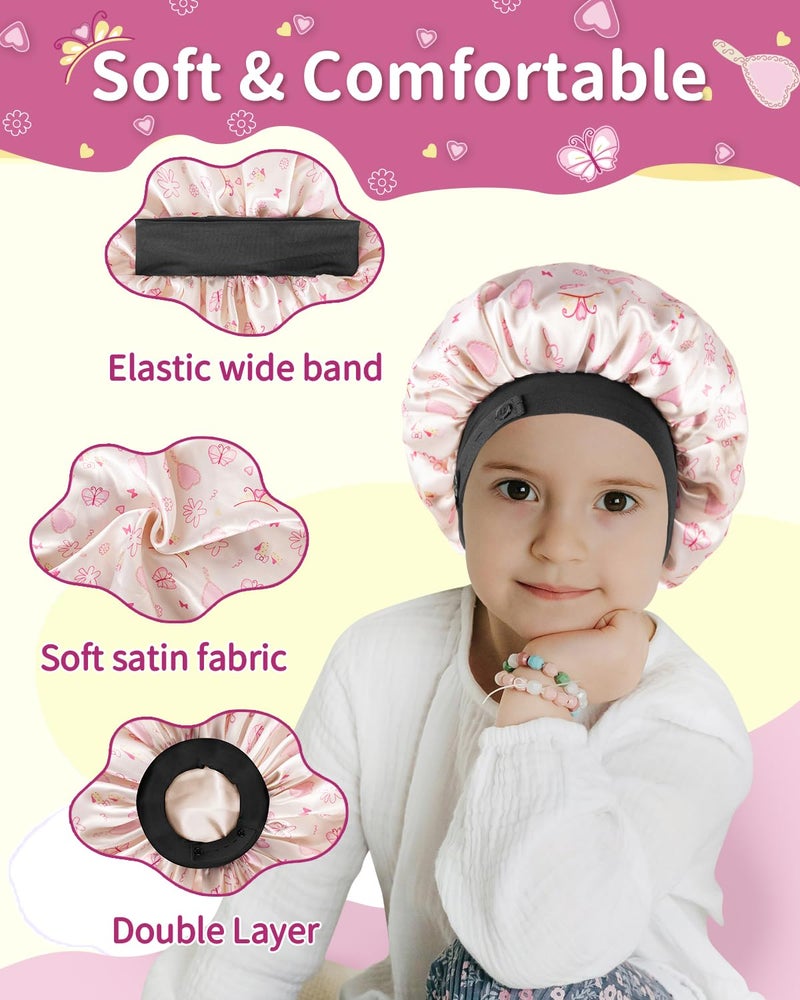 WINSTECK Satin Bonnet for Kids Baby, Soft Silk Bonnet for Girls Boys, Adjustable Elastic Band Sleep Cap for Toddler Child Curly Hair (Beige Heart) - Image 3