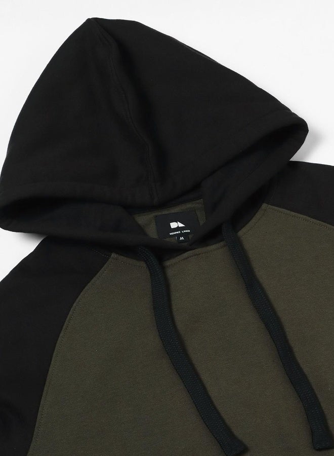 Dennis Lingo Regular Fit Olive Colourblocked Hooded Sweatshirt for Men - Polycotton, Full Sleeves  - Image 1