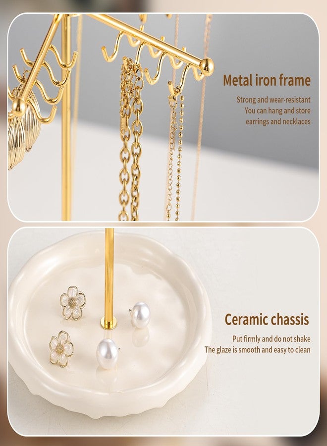 Leijosya Necklace Holder Jewelry Stand, Rotating Necklace Holder Organizer with 48 Hooks for Necklace Earring Keychains Bracelet Display Stand, Metal Necklace Tree Stand -Women Gifts (Gold) - Image 5