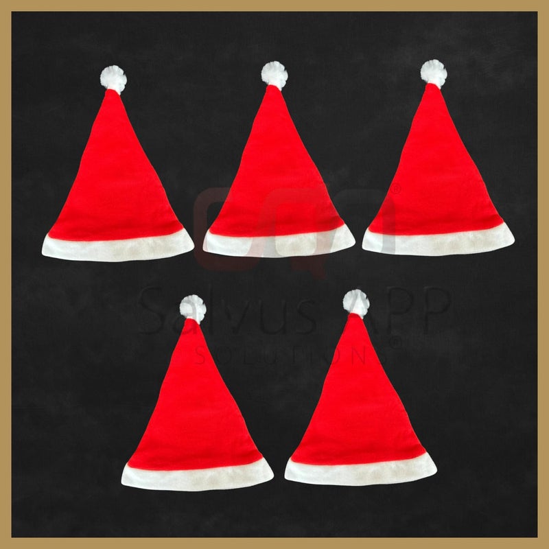 Salvus App SOLUTIONS Salvus APP SOLUTIONS Christmas Special Santa Claus HatCap Short Plush with White Cuffs NonWoven Fabric for Costume Party Christmas Fancy Dress Competition Pack of 5_Standard - Image 1