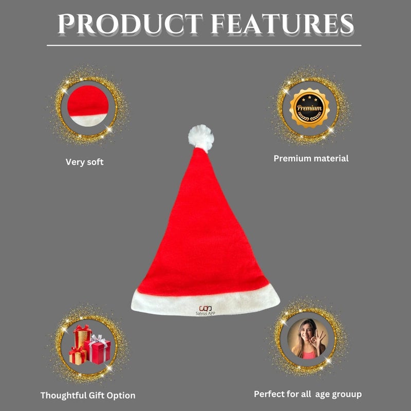 Salvus App SOLUTIONS Salvus APP SOLUTIONS Christmas Special Santa Claus HatCap Short Plush with White Cuffs NonWoven Fabric for Costume Party Christmas Fancy Dress Competition Pack of 5_Standard - Image 3