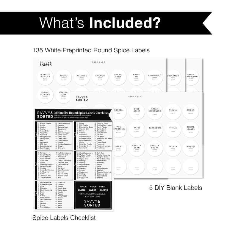 SAVVY & SORTED Minimalist Round Spice Labels for Lids - 140 Spice Jar Labels for Spice Containers - Waterproof Kitchen Labels for Spice Jars - Spice Organization Labels Herb Seasoning Pantry Labels - Image 5
