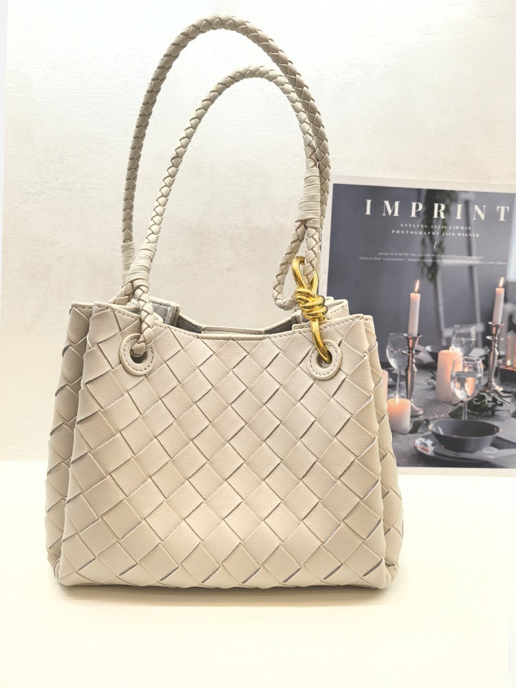 Internet Celebrity Parachute Cowhide Woven Bag Handbag Metal Rope Buckle Tote Bag Shoulder Crossbody Bag - Image 3