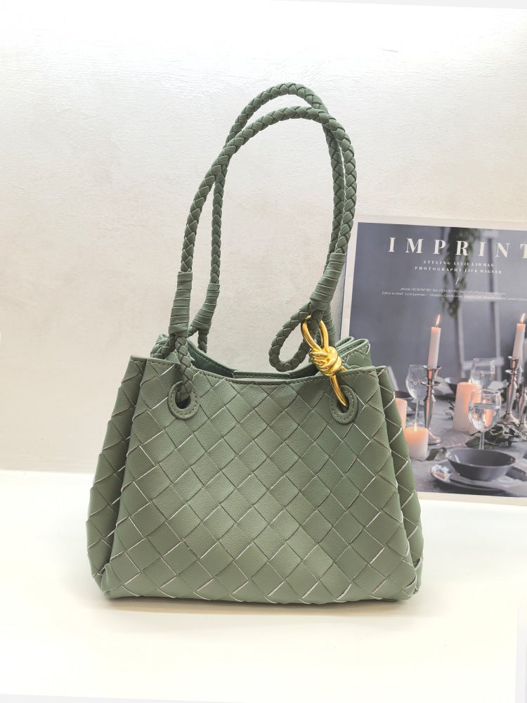 Internet Celebrity Parachute Cowhide Woven Bag Handbag Metal Rope Buckle Tote Bag Shoulder Crossbody Bag - Image 5