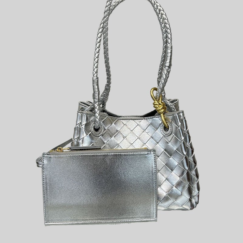 Internet Celebrity Parachute Cowhide Woven Bag Handbag Metal Rope Buckle Tote Bag Shoulder Crossbody Bag - Image 1