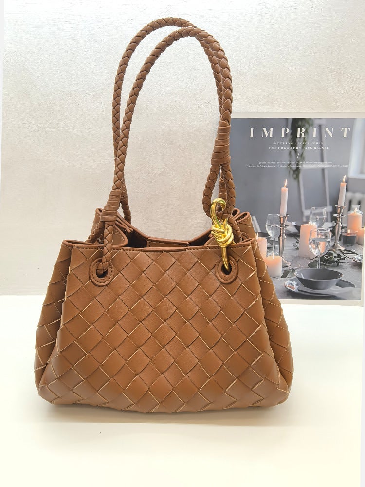 Internet Celebrity Parachute Cowhide Woven Bag Handbag Metal Rope Buckle Tote Bag Shoulder Crossbody Bag - Image 4