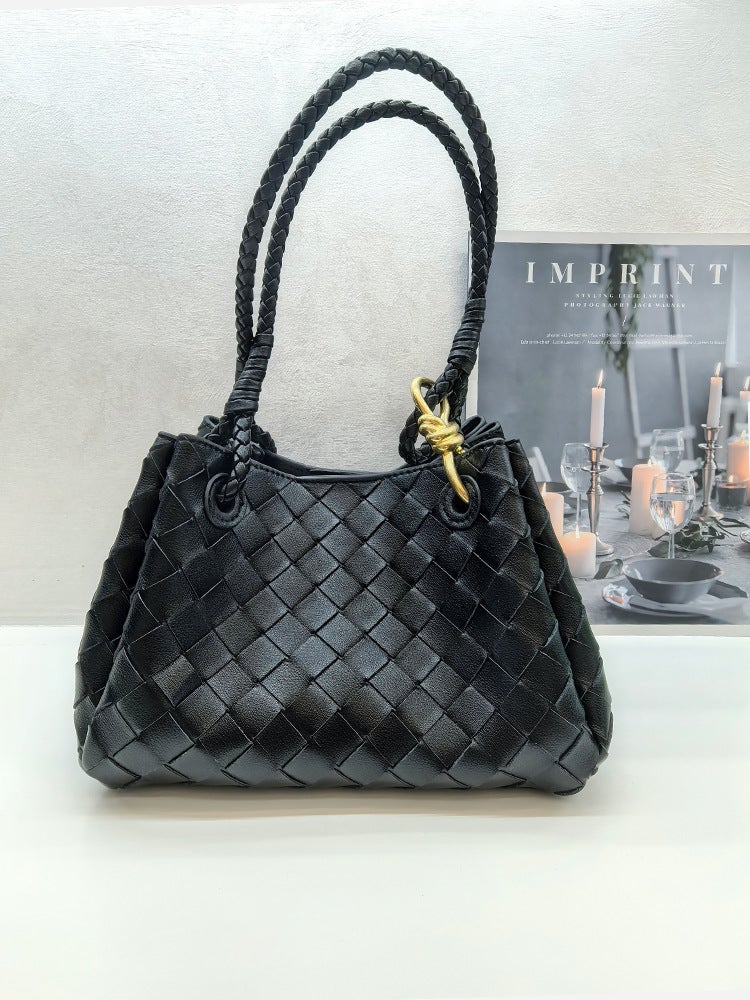Internet Celebrity Parachute Cowhide Woven Bag Handbag Metal Rope Buckle Tote Bag Shoulder Crossbody Bag - Image 2