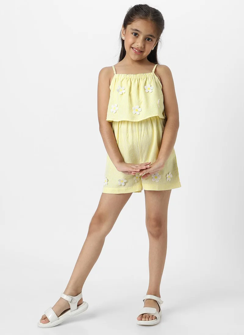 Nautinati Nautinati Girls Yellow Floral Patches Everyday Wear Sleeveless Jumpsuit