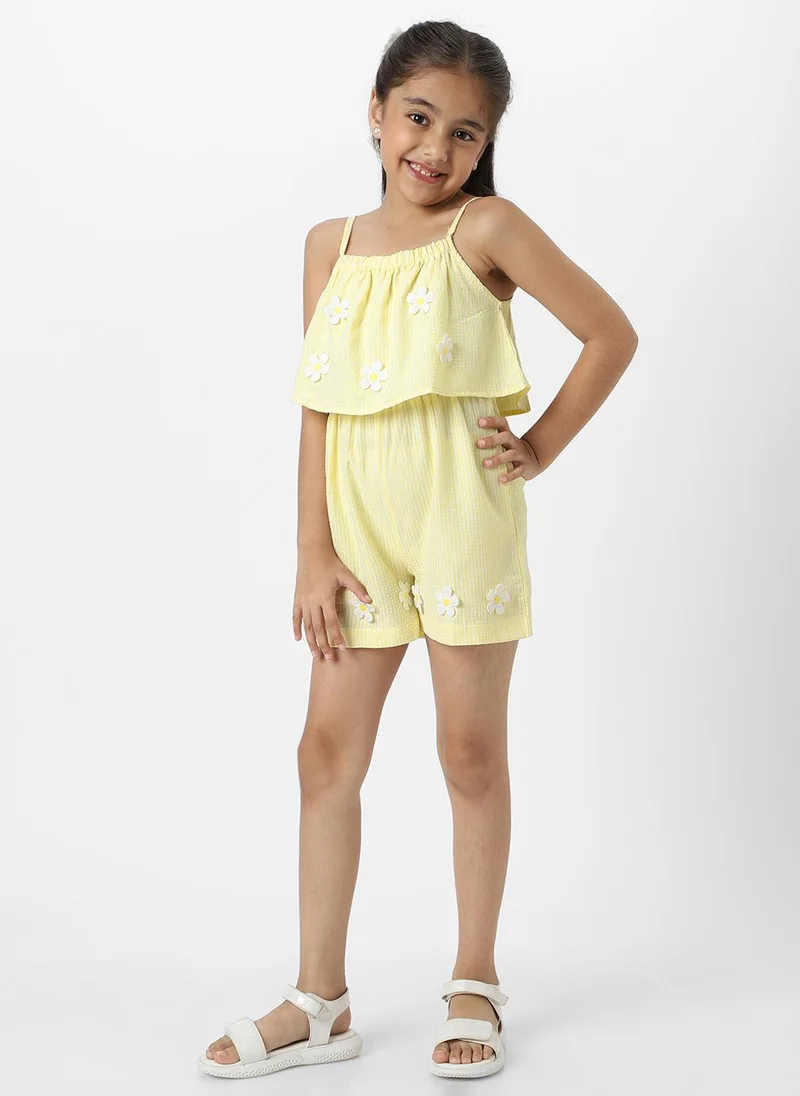 Nautinati Nautinati Girls Yellow Floral Patches Everyday Wear Sleeveless Jumpsuit