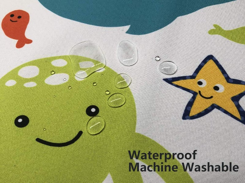 Womumon Splat Mat for Under Highchair/Arts/Crafts, WOMUMON Baby Reusable Waterproof Anti-Slip Floor Splash Mat, Portable Play Mat and Table Cover (51", Seaworld) - Image 3