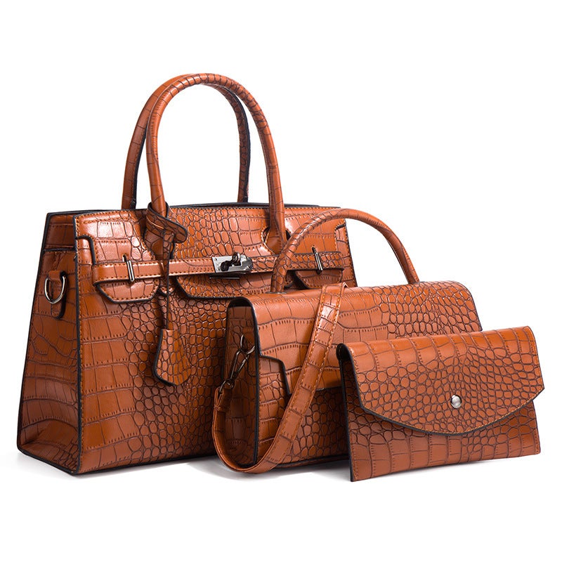 Women's Crocodile Pattern PU Shoulder Bag 3-Piece Set - Image 5