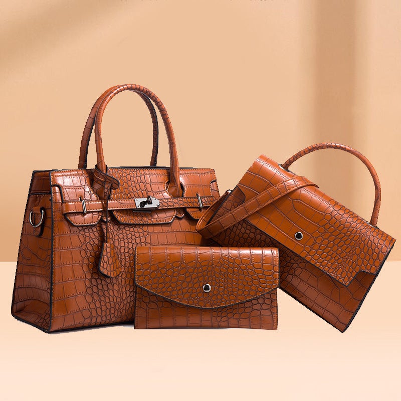 Women's Crocodile Pattern PU Shoulder Bag 3-Piece Set - Image 1