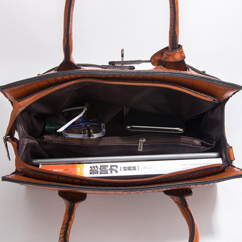 Women's Crocodile Pattern PU Shoulder Bag 3-Piece Set - Image 3