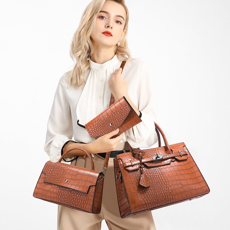 Women's Crocodile Pattern PU Shoulder Bag 3-Piece Set - Image 2