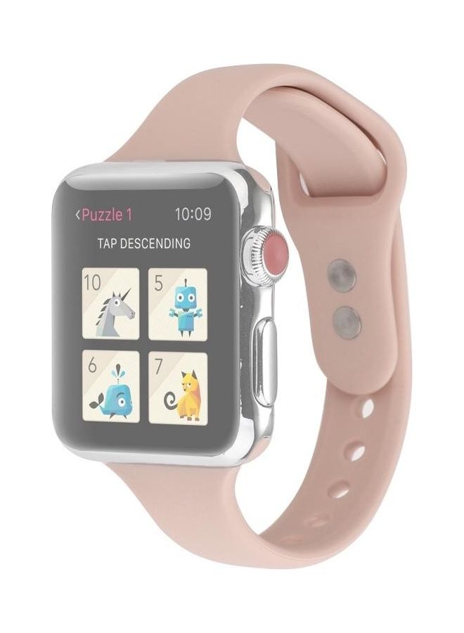 NIBEMINENT Thin Silicone Double Buckle Replacement Wrist Strap For Apple Watch Series 7/6/5/4/3/2/1/SE 38/40/41mm Sand Pink  - Image 1