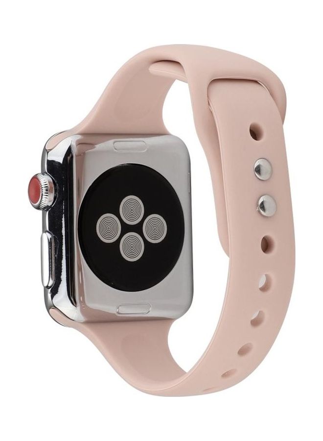 NIBEMINENT Thin Silicone Double Buckle Replacement Wrist Strap For Apple Watch Series 7/6/5/4/3/2/1/SE 38/40/41mm Sand Pink  - Image 4