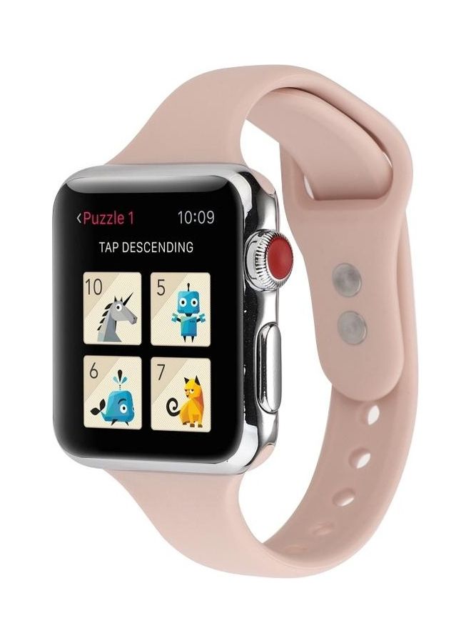 NIBEMINENT Thin Silicone Double Buckle Replacement Wrist Strap For Apple Watch Series 7/6/5/4/3/2/1/SE 38/40/41mm Sand Pink  - Image 3