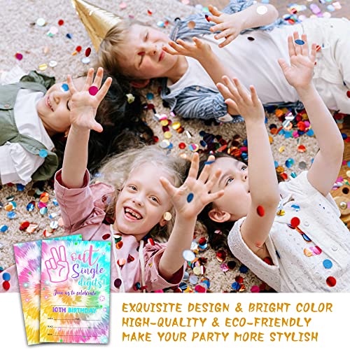 Foosproea Out Single Digits Birthday Invitations with Envelopes - Hippy Tie Dye 10th Birthday Party Invitation Card for Girls / Boys - I'm 10 Years Fill-in Invites Cards - Kids Party Celebration (20 Pack)-15 - Image 5