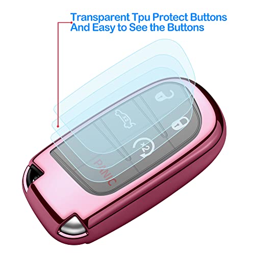 Autophone Compatible with Jeep Key Fob Cover with Leather Keychain Soft TPU Protection Key Case for Grand Cherokee Renegade Chrysler 200 300 Dodge RAM Durango Challenger Journey Dart Fiat Smart Key Pink - Image 5
