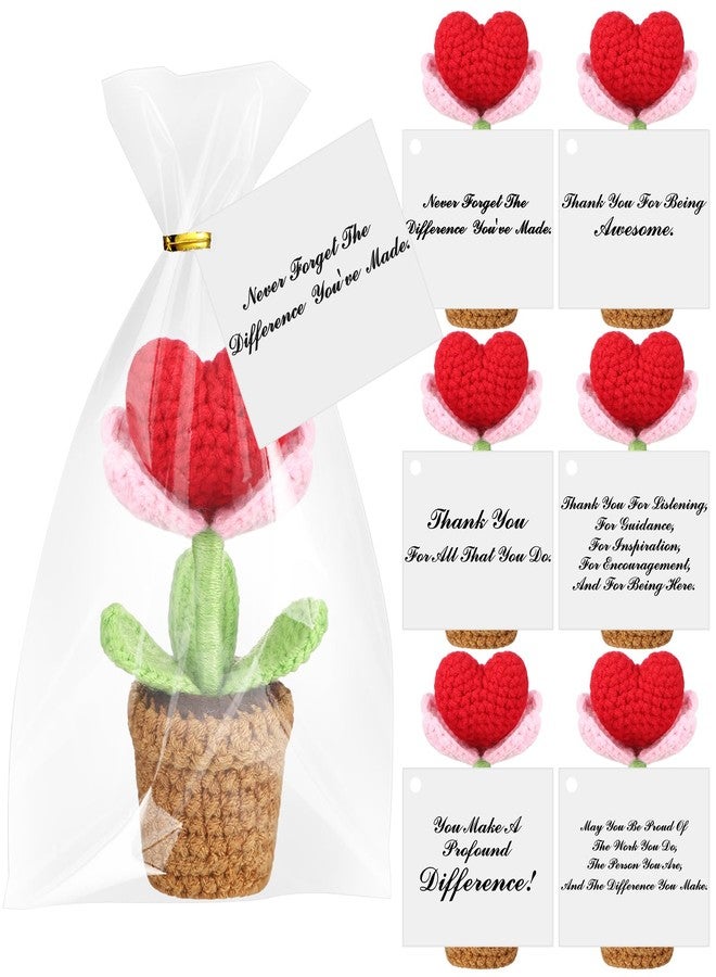 Soulchen 6 Set Graduation Inspirational Gifts Bulk Positive Heart Crochet Flower with Inspirational Card Thank You Teacher Gifts for Students High Middle Medical Nurse School Grade Party Favors - Image 1