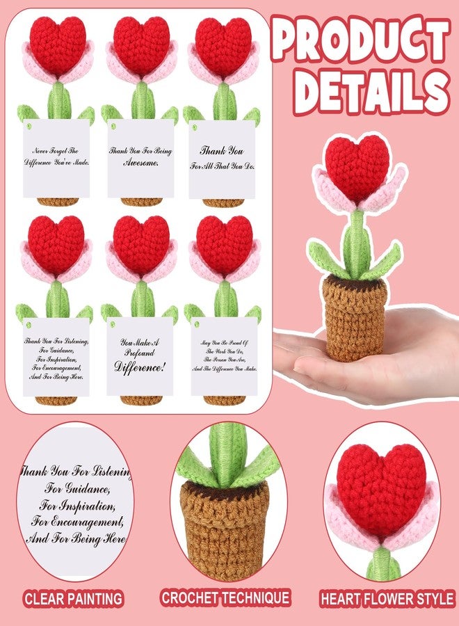 Soulchen 6 Set Graduation Inspirational Gifts Bulk Positive Heart Crochet Flower with Inspirational Card Thank You Teacher Gifts for Students High Middle Medical Nurse School Grade Party Favors - Image 2
