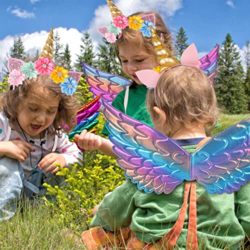 Creatoy Toddler Fairy-Wings Unicorn-Wings Dress Up for Girls with Unicorn Horn Headband Unicorn Accessories Princess Birthday Party Supplies Halloween Favors - Image 4