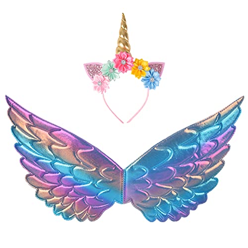 Creatoy Toddler Fairy-Wings Unicorn-Wings Dress Up for Girls with Unicorn Horn Headband Unicorn Accessories Princess Birthday Party Supplies Halloween Favors - Image 1