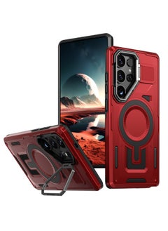 For SamsungS25ultra Lens Holder Armor Magsafe Magnetic Wireless Charging S25edge Phone Case-Color:Red + Hollow Frame (magnet)-Applicable Models:S25edge