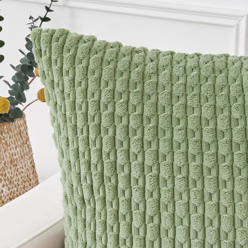 K KEVIN TEXTILE Kevin Textile 2 Packs Spring Decorative Throw Pillow Covers 16x16 Inch for Living Room Couch Bed Sofa Soft Striped Corduroy Square Cushion Case 40x40 cm Farmhouse Boho Home Decor Sage Green - Image 2