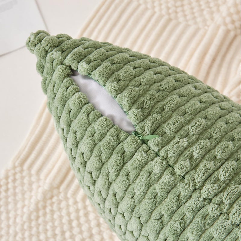 K KEVIN TEXTILE Kevin Textile 2 Packs Spring Decorative Throw Pillow Covers 16x16 Inch for Living Room Couch Bed Sofa Soft Striped Corduroy Square Cushion Case 40x40 cm Farmhouse Boho Home Decor Sage Green - Image 3