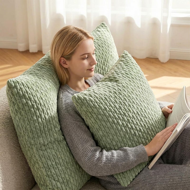 K KEVIN TEXTILE Kevin Textile 2 Packs Spring Decorative Throw Pillow Covers 16x16 Inch for Living Room Couch Bed Sofa Soft Striped Corduroy Square Cushion Case 40x40 cm Farmhouse Boho Home Decor Sage Green - Image 5