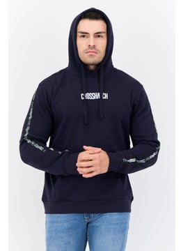CROSSHATCH Men Brand Logo Long Sleeves Hooded Sweatshirt, Navy  - Image 1