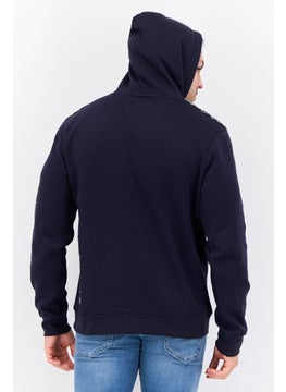 CROSSHATCH Men Brand Logo Long Sleeves Hooded Sweatshirt, Navy  - Image 3